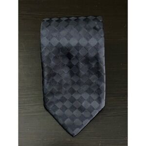 Hugo Boss Mens Navy Blue Checkered Silk Tie‎ Made in Italy Geometric Jacquard